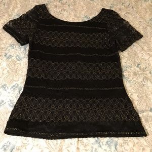 Forever 21 Black & Gold Lacy Short Sleeve Blouse